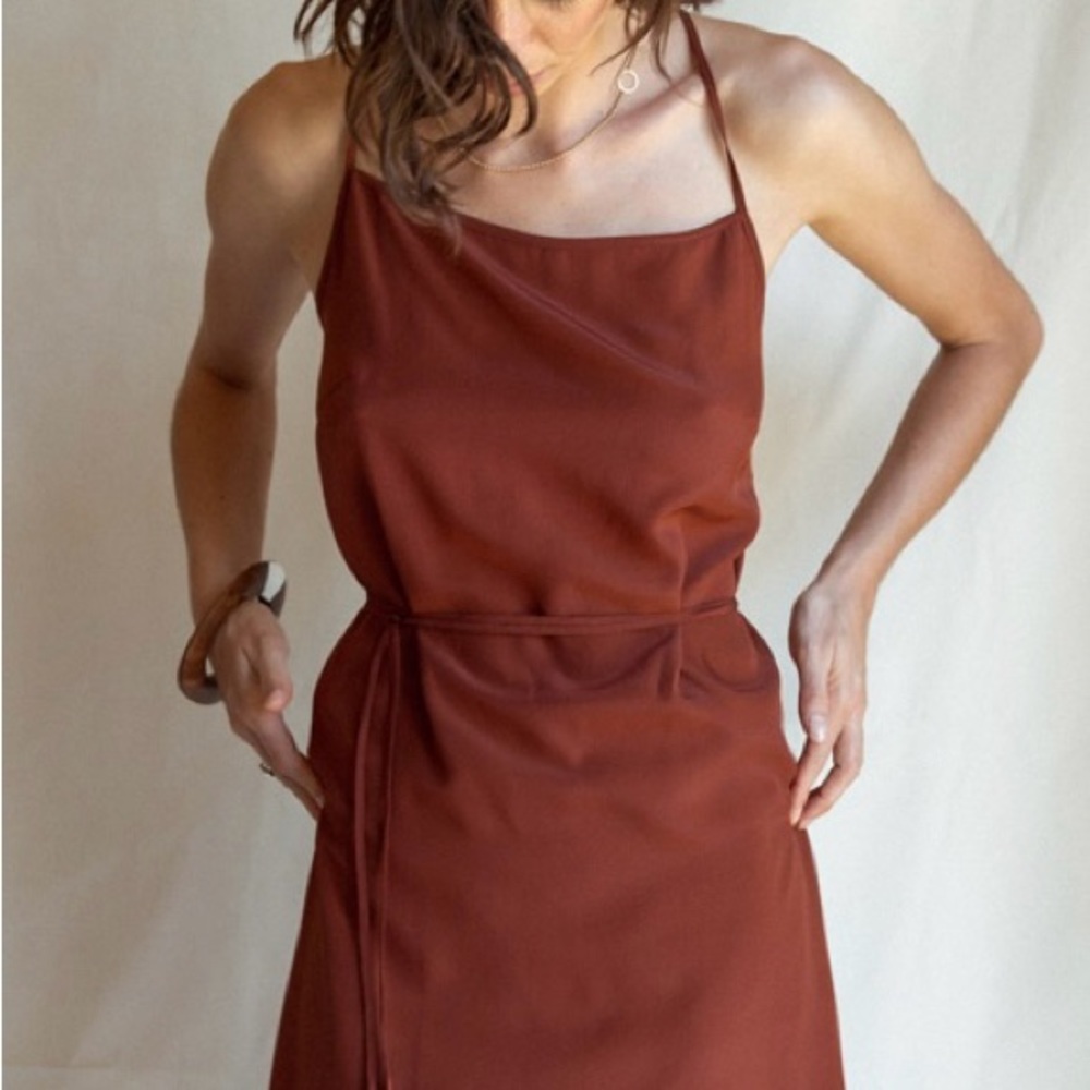 Wixii pure silk slip dress with braided waist tie 
Size 0-4